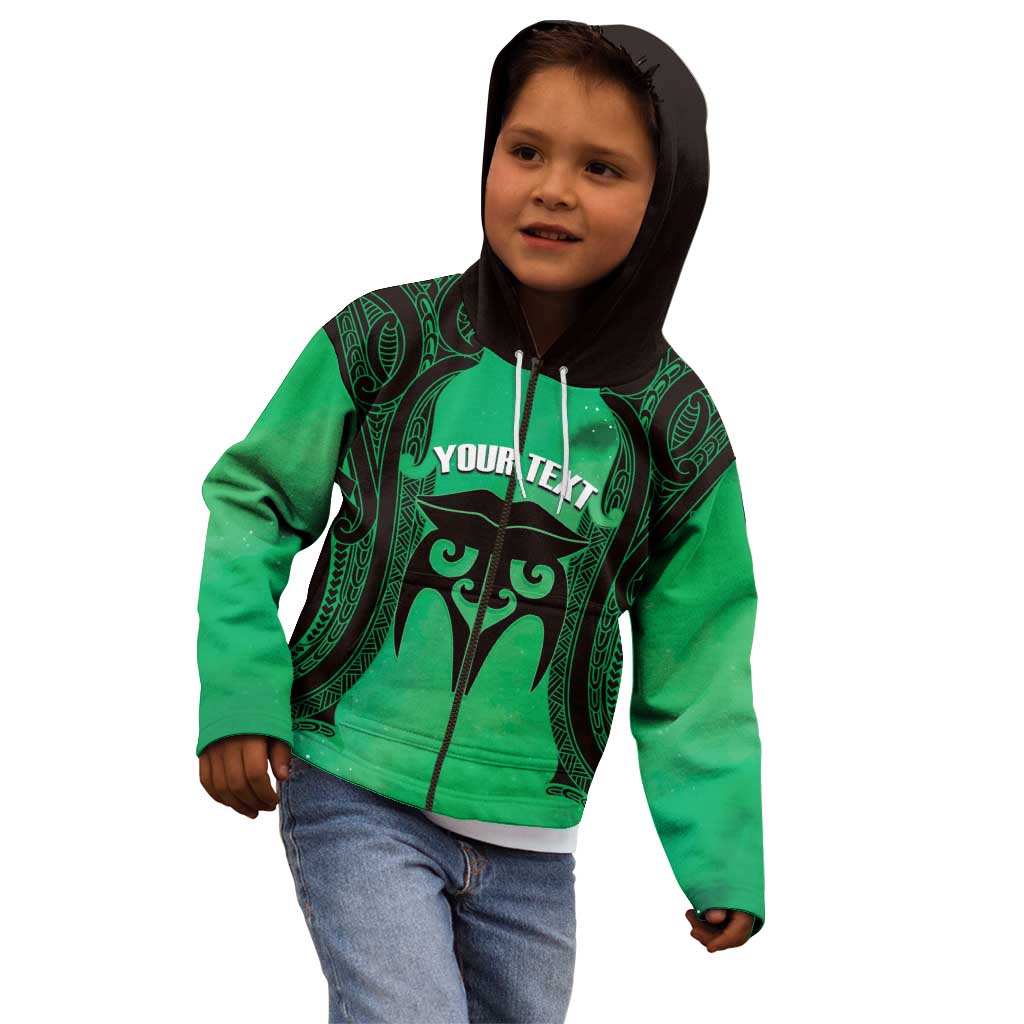 Personalised Moko Kauae New Zealand Kid Hoodie Maori Chin Tattoo Green - Aussie Hoodie