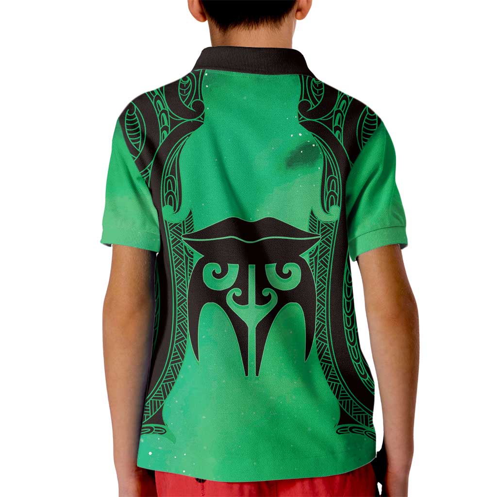 Personalised Moko Kauae New Zealand Kid Polo Shirt Maori Chin Tattoo Green - Aussie Hoodie