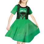 Personalised Moko Kauae New Zealand Kid Short Sleeve Dress Maori Chin Tattoo Green - Aussie Hoodie