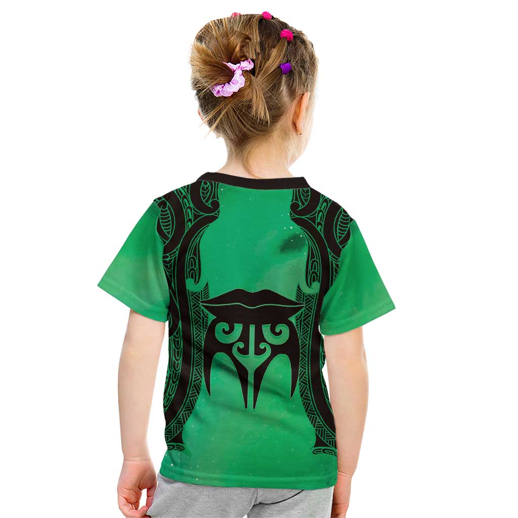 Personalised Moko Kauae New Zealand Kid T Shirt Maori Chin Tattoo Green - Aussie Hoodie