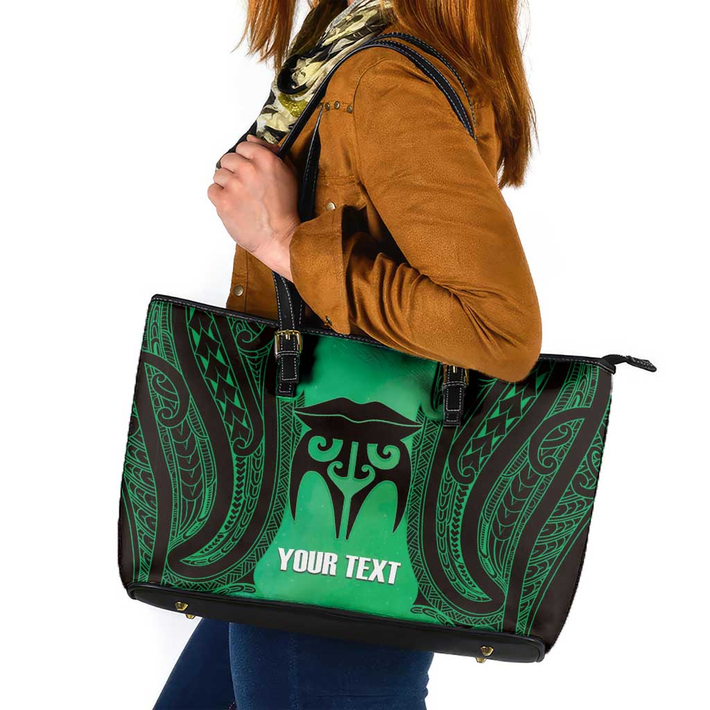 Personalised Moko Kauae New Zealand Leather Tote Bag Maori Chin Tattoo Green - Aussie Hoodie
