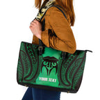 Personalised Moko Kauae New Zealand Leather Tote Bag Maori Chin Tattoo Green - Aussie Hoodie