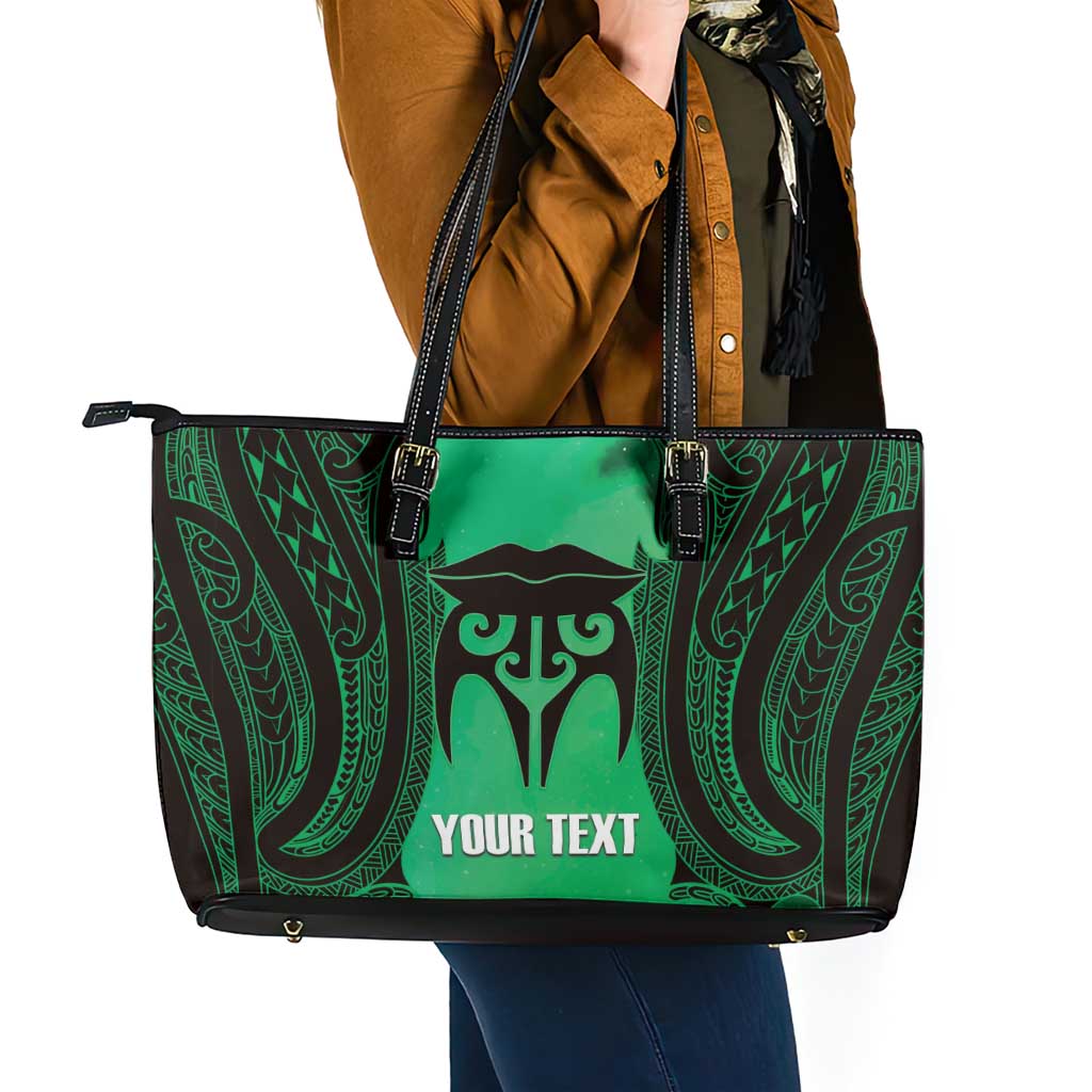 Personalised Moko Kauae New Zealand Leather Tote Bag Maori Chin Tattoo Green - Aussie Hoodie