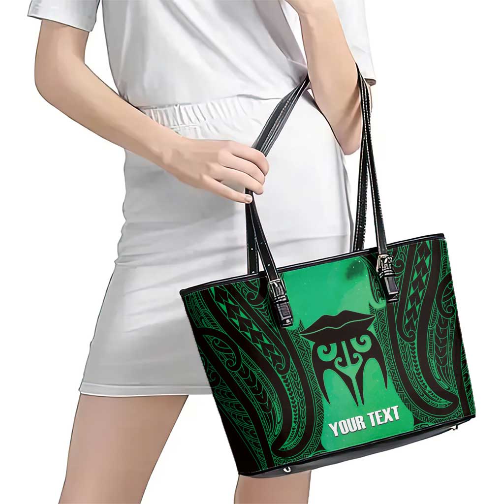 Personalised Moko Kauae New Zealand Leather Tote Bag Maori Chin Tattoo Green - Aussie Hoodie