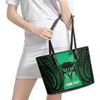 Personalised Moko Kauae New Zealand Leather Tote Bag Maori Chin Tattoo Green - Aussie Hoodie