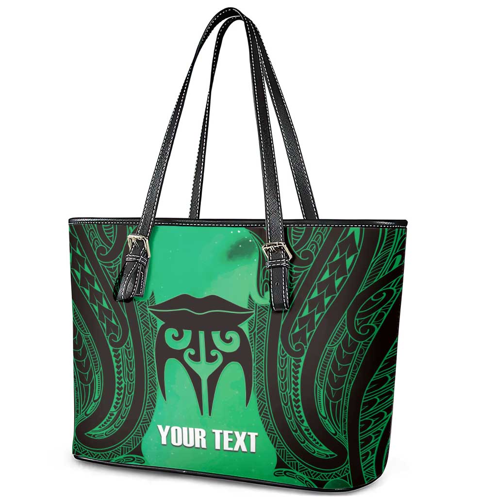 Personalised Moko Kauae New Zealand Leather Tote Bag Maori Chin Tattoo Green - Aussie Hoodie