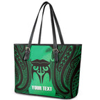 Personalised Moko Kauae New Zealand Leather Tote Bag Maori Chin Tattoo Green - Aussie Hoodie