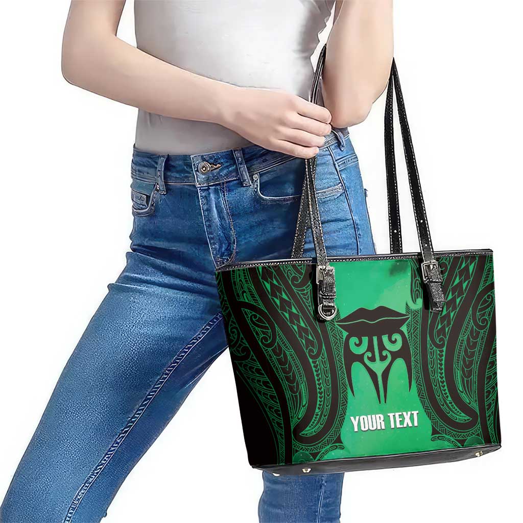Personalised Moko Kauae New Zealand Leather Tote Bag Maori Chin Tattoo Green - Aussie Hoodie