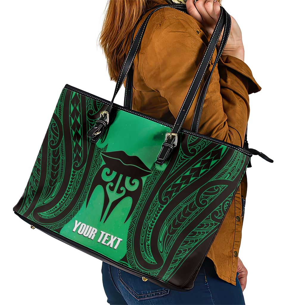 Personalised Moko Kauae New Zealand Leather Tote Bag Maori Chin Tattoo Green - Aussie Hoodie