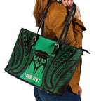Personalised Moko Kauae New Zealand Leather Tote Bag Maori Chin Tattoo Green - Aussie Hoodie