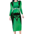 Personalised Moko Kauae New Zealand Long Sleeve Bodycon Dress Maori Chin Tattoo Green - Aussie Hoodie
