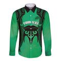 Personalised Moko Kauae New Zealand Long Sleeve Button Shirt Maori Chin Tattoo Green - Aussie Hoodie