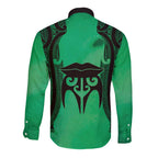 Personalised Moko Kauae New Zealand Long Sleeve Button Shirt Maori Chin Tattoo Green - Aussie Hoodie