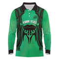 Personalised Moko Kauae New Zealand Long Sleeve Polo Shirt Maori Chin Tattoo Green - Aussie Hoodie