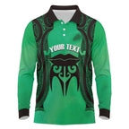 Personalised Moko Kauae New Zealand Long Sleeve Polo Shirt Maori Chin Tattoo Green - Aussie Hoodie
