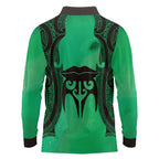 Personalised Moko Kauae New Zealand Long Sleeve Polo Shirt Maori Chin Tattoo Green - Aussie Hoodie