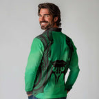 Personalised Moko Kauae New Zealand Long Sleeve Polo Shirt Maori Chin Tattoo Green - Aussie Hoodie
