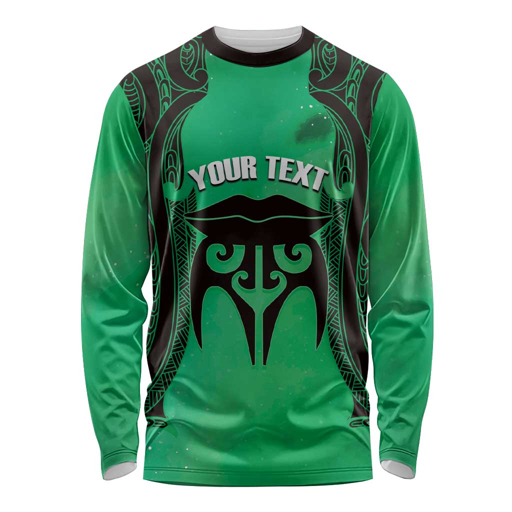Personalised Moko Kauae New Zealand Long Sleeve Shirt Maori Chin Tattoo Green - Aussie Hoodie