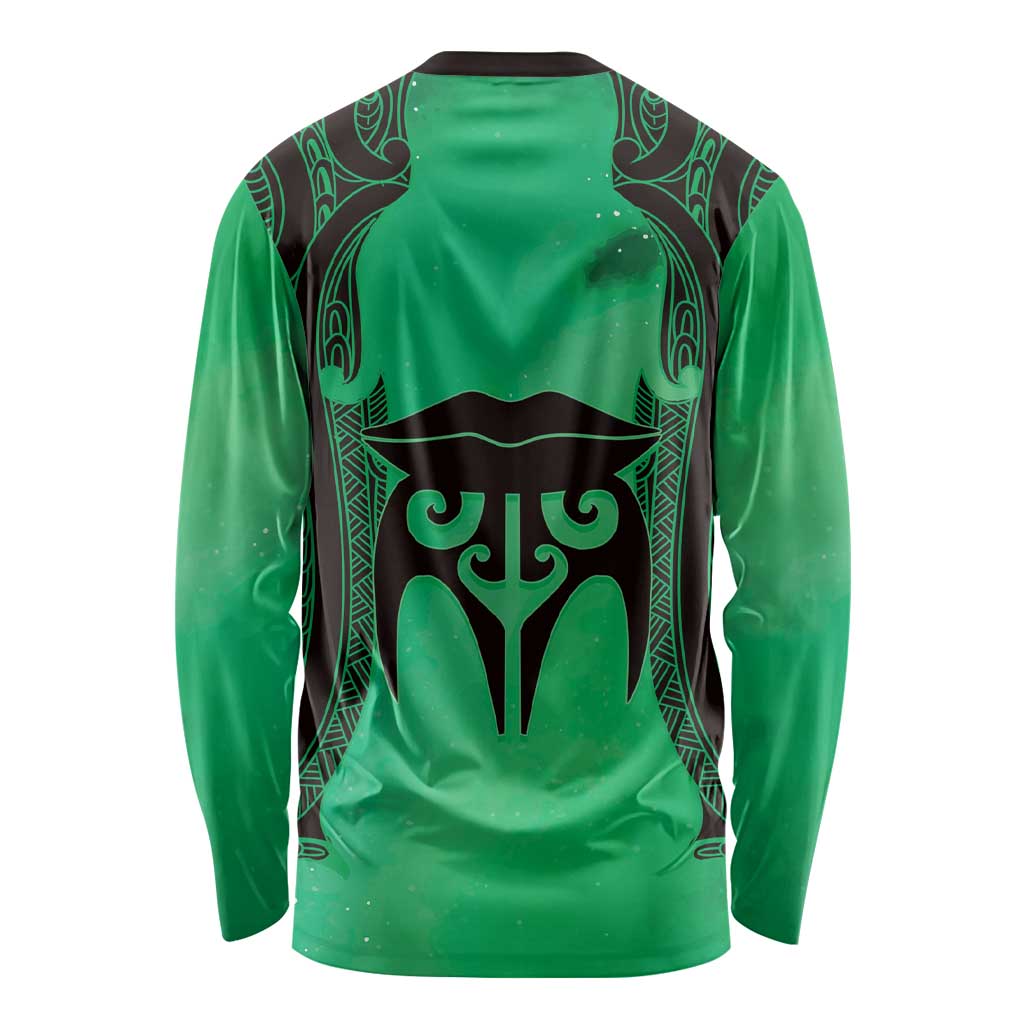 Personalised Moko Kauae New Zealand Long Sleeve Shirt Maori Chin Tattoo Green - Aussie Hoodie