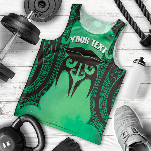 Personalised Moko Kauae New Zealand Men Tank Top Maori Chin Tattoo Green - Aussie Hoodie