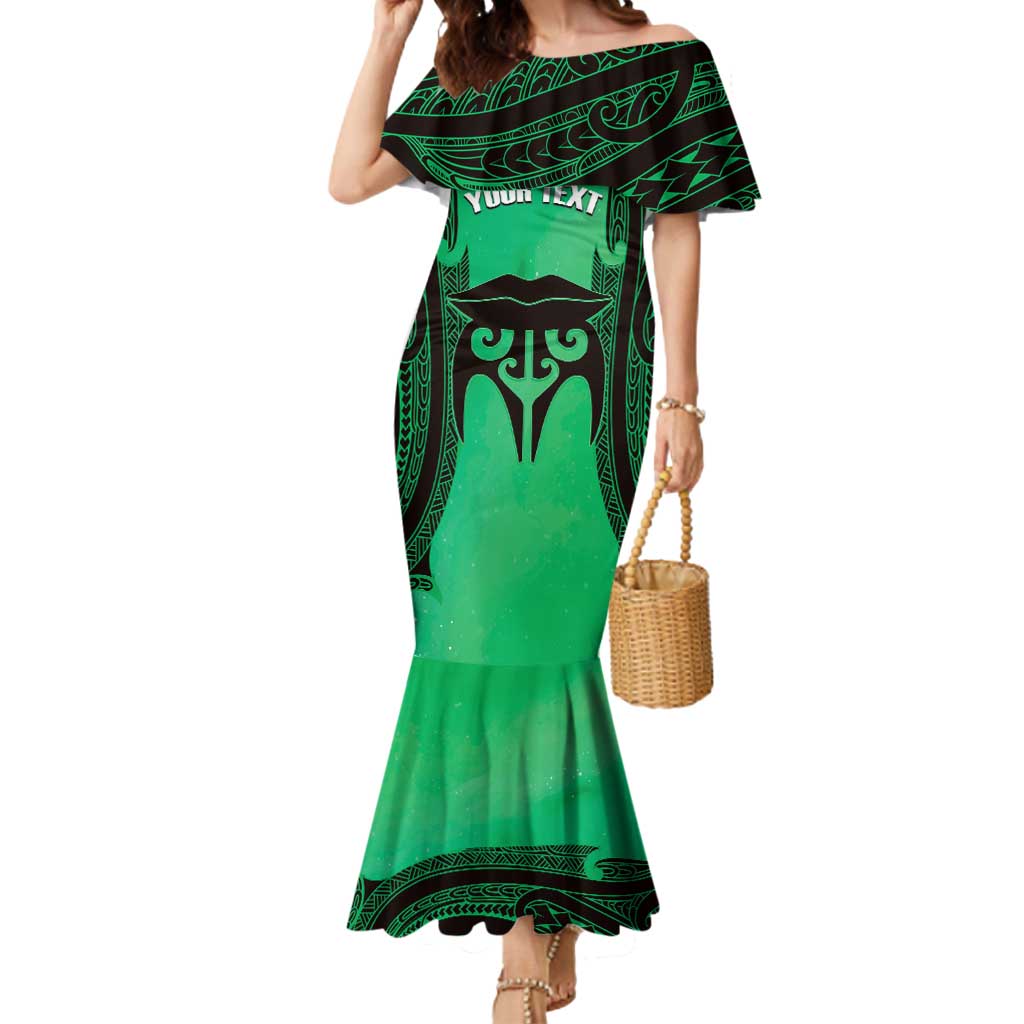 Personalised Moko Kauae New Zealand Mermaid Dress Maori Chin Tattoo Green - Aussie Hoodie