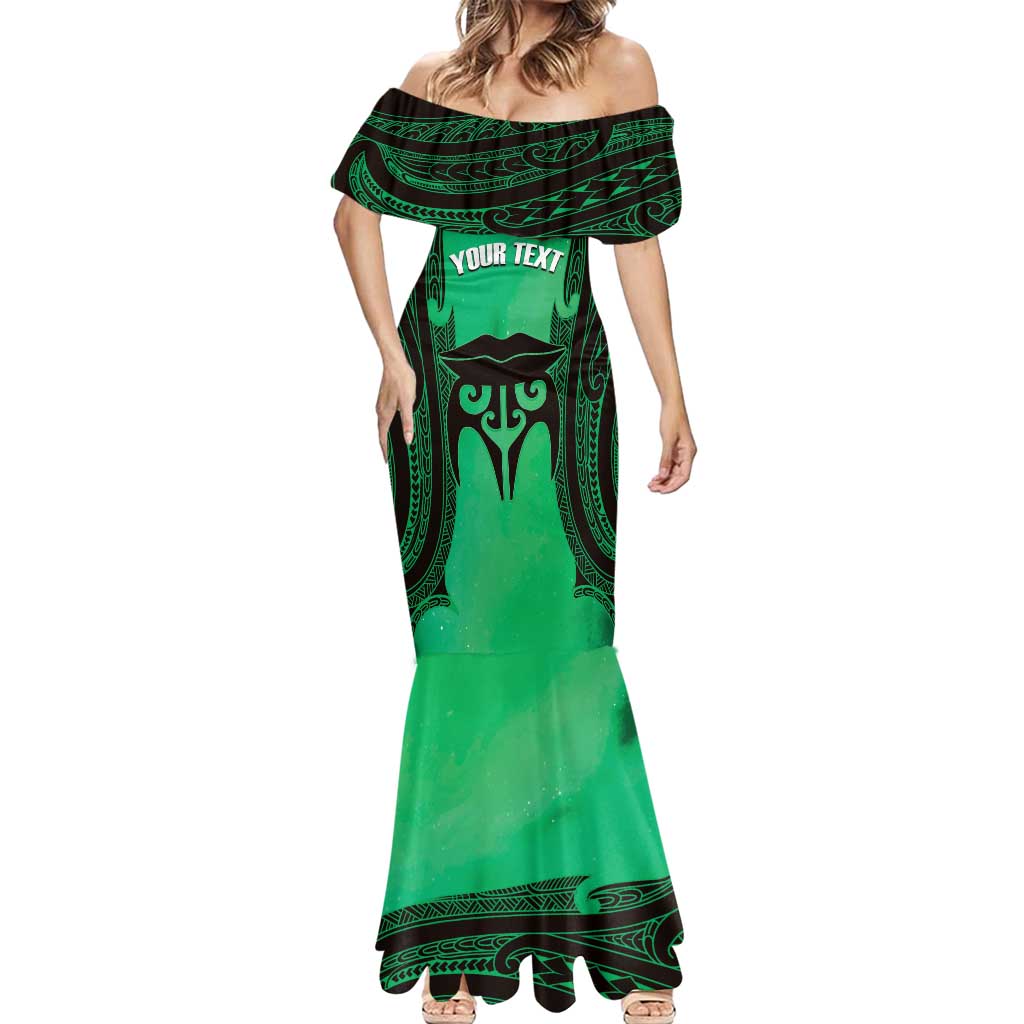 Personalised Moko Kauae New Zealand Mermaid Dress Maori Chin Tattoo Green - Aussie Hoodie