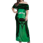 Personalised Moko Kauae New Zealand Off Shoulder Maxi Dress Maori Chin Tattoo Green - Aussie Hoodie