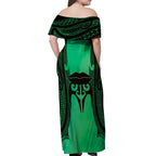 Personalised Moko Kauae New Zealand Off Shoulder Maxi Dress Maori Chin Tattoo Green - Aussie Hoodie