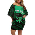 Personalised Moko Kauae New Zealand Off Shoulder Short Dress Maori Chin Tattoo Green - Aussie Hoodie