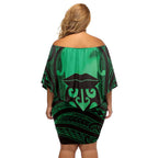 Personalised Moko Kauae New Zealand Off Shoulder Short Dress Maori Chin Tattoo Green - Aussie Hoodie