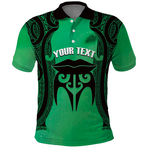 Personalised Moko Kauae New Zealand Polo Shirt Maori Chin Tattoo Green - Aussie Hoodie