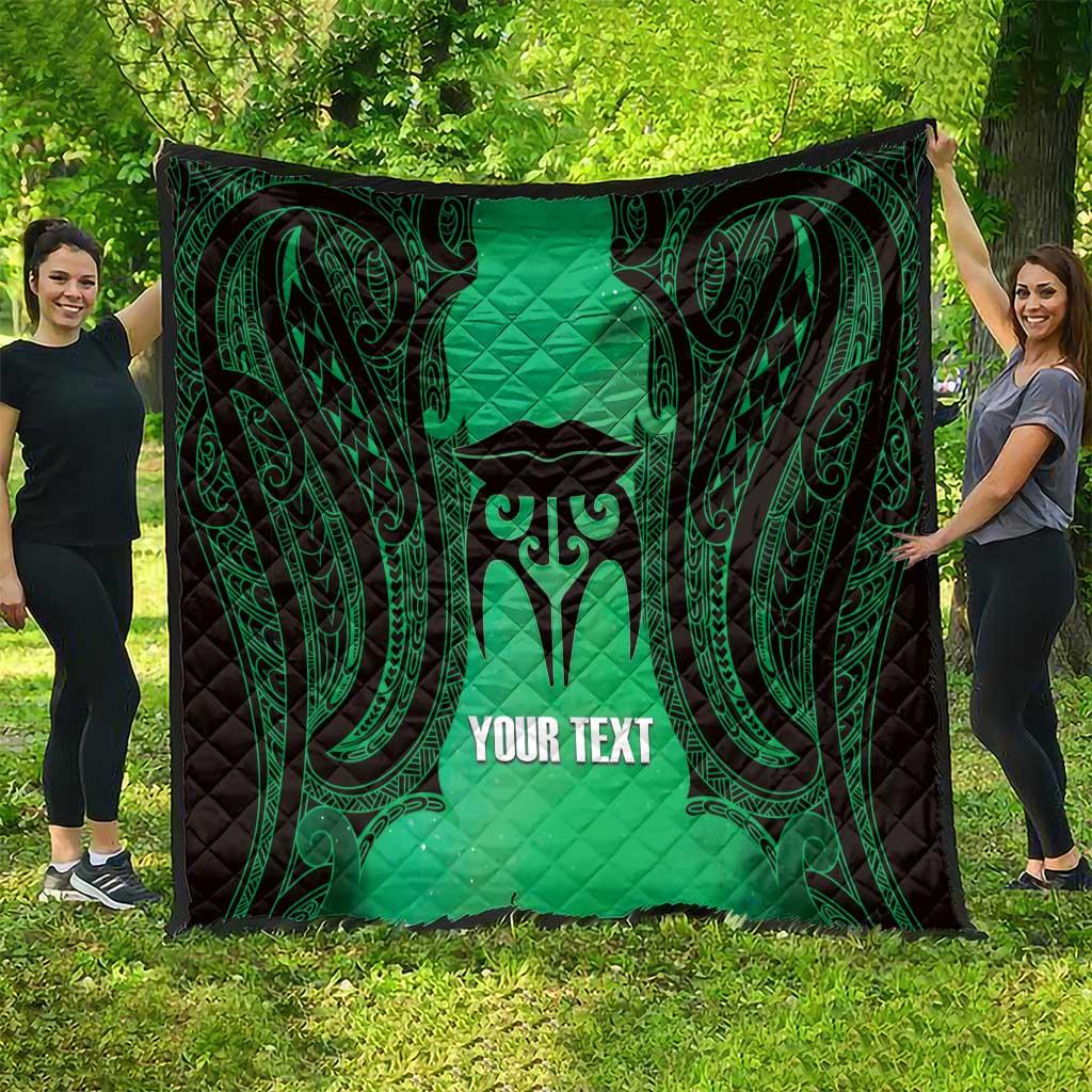 Personalised Moko Kauae New Zealand Quilt Maori Chin Tattoo Green - Aussie Hoodie