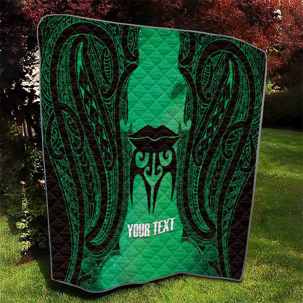 Personalised Moko Kauae New Zealand Quilt Maori Chin Tattoo Green - Aussie Hoodie