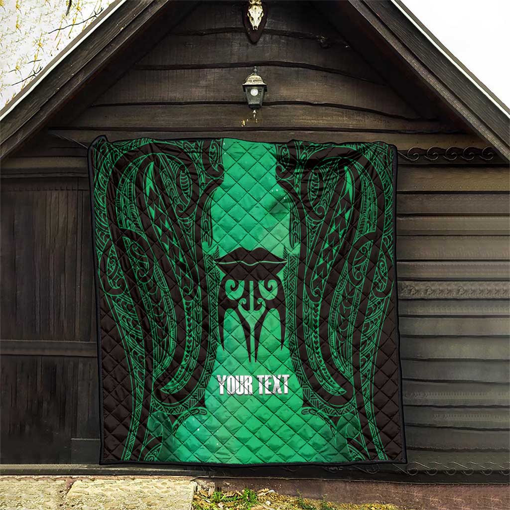 Personalised Moko Kauae New Zealand Quilt Maori Chin Tattoo Green - Aussie Hoodie