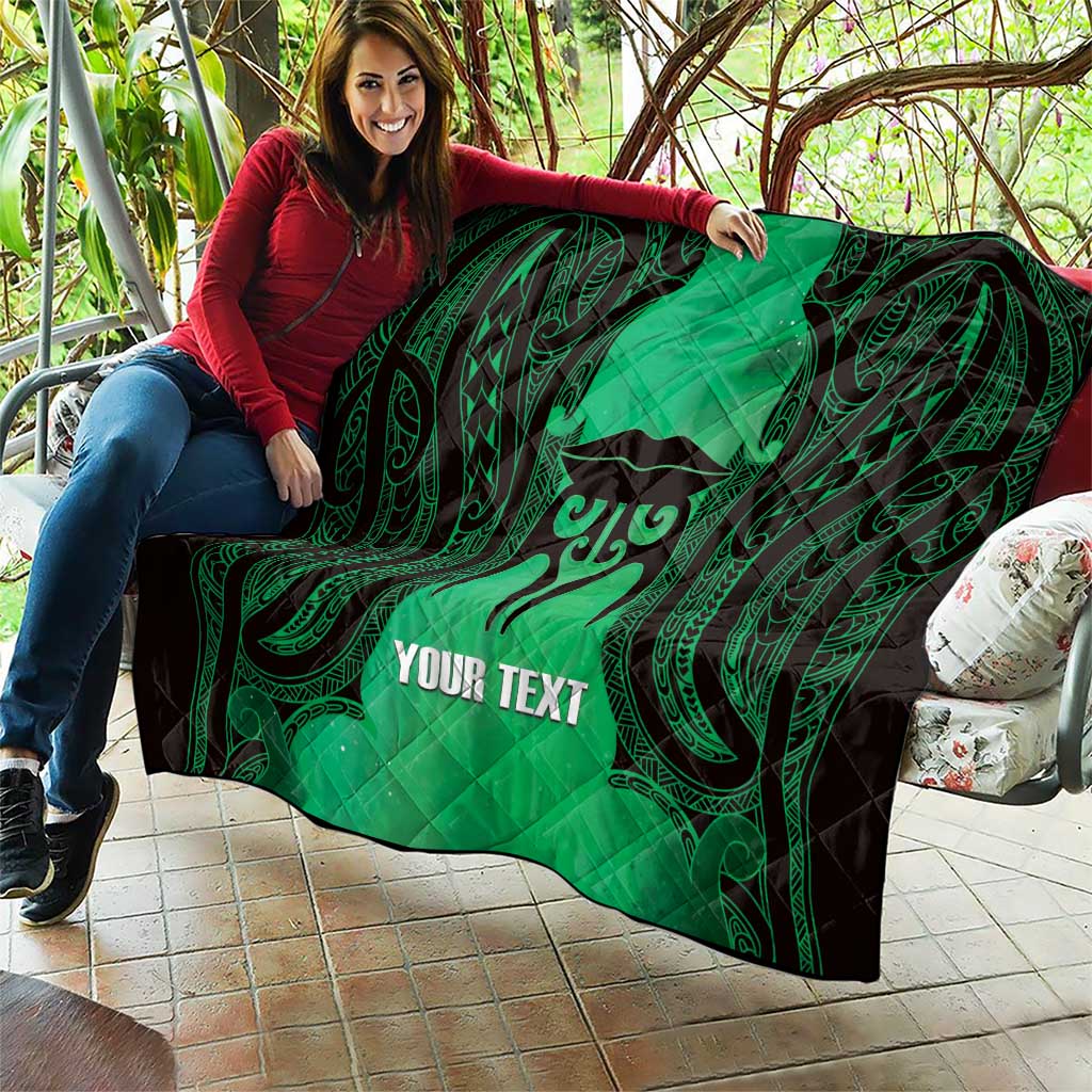 Personalised Moko Kauae New Zealand Quilt Maori Chin Tattoo Green - Aussie Hoodie