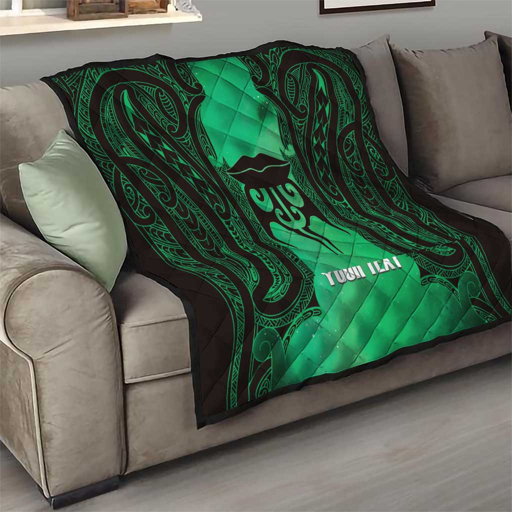Personalised Moko Kauae New Zealand Quilt Maori Chin Tattoo Green - Aussie Hoodie