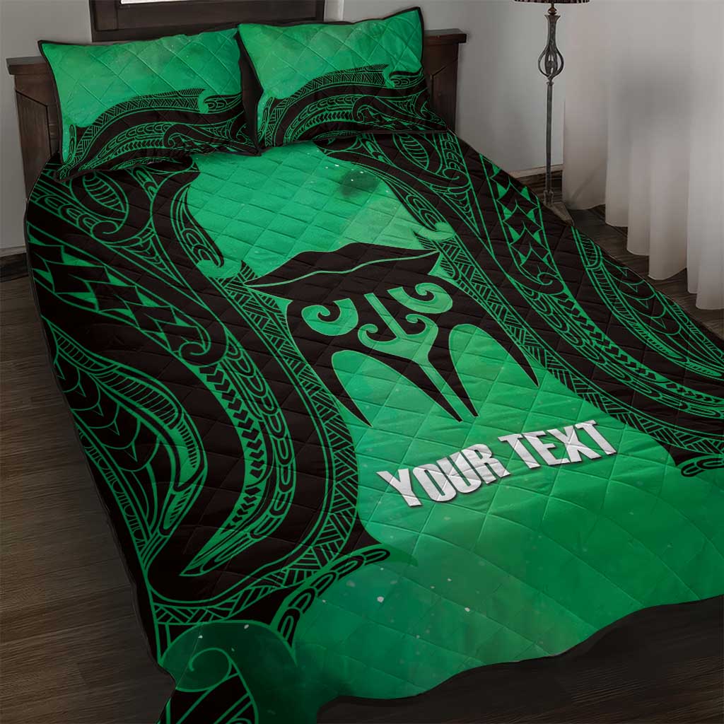 Personalised Moko Kauae New Zealand Quilt Bed Set Maori Chin Tattoo Green - Aussie Hoodie