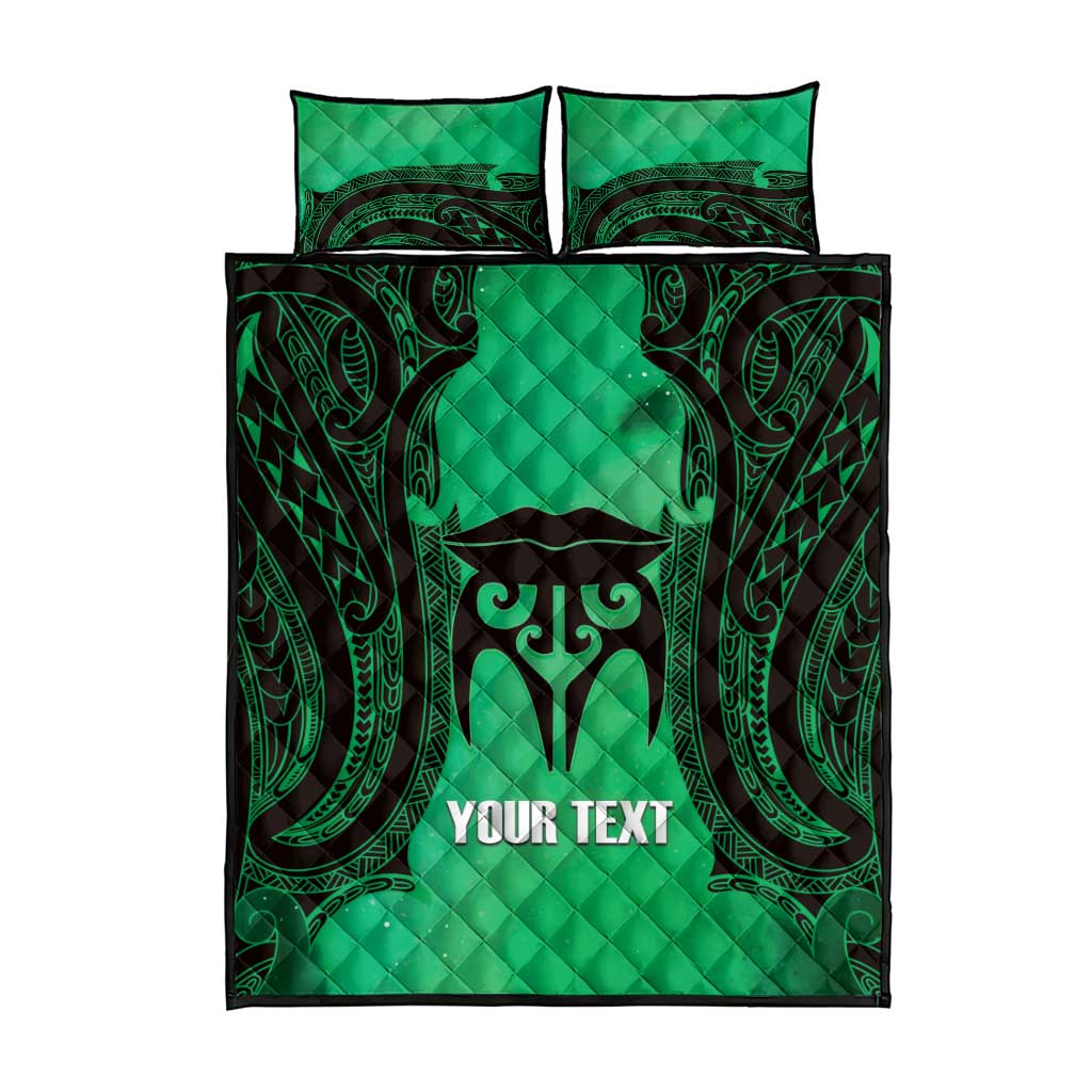 Personalised Moko Kauae New Zealand Quilt Bed Set Maori Chin Tattoo Green - Aussie Hoodie