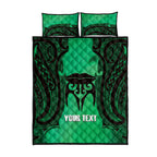 Personalised Moko Kauae New Zealand Quilt Bed Set Maori Chin Tattoo Green - Aussie Hoodie