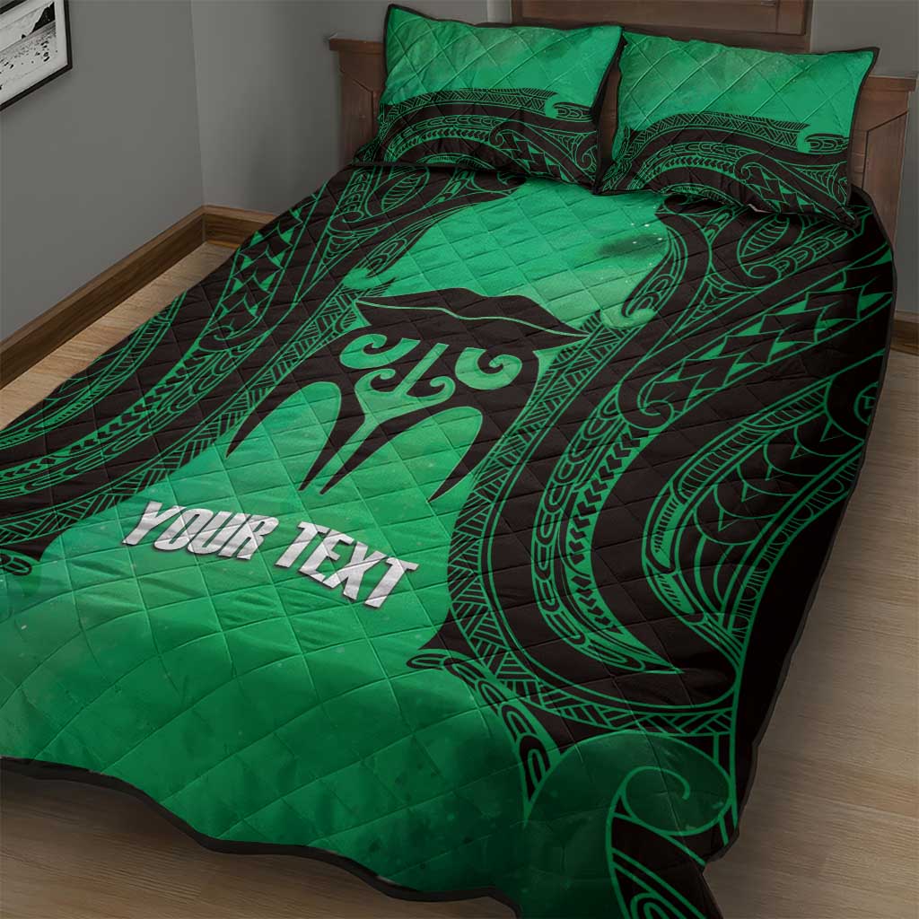 Personalised Moko Kauae New Zealand Quilt Bed Set Maori Chin Tattoo Green - Aussie Hoodie