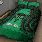 Personalised Moko Kauae New Zealand Quilt Bed Set Maori Chin Tattoo Green - Aussie Hoodie