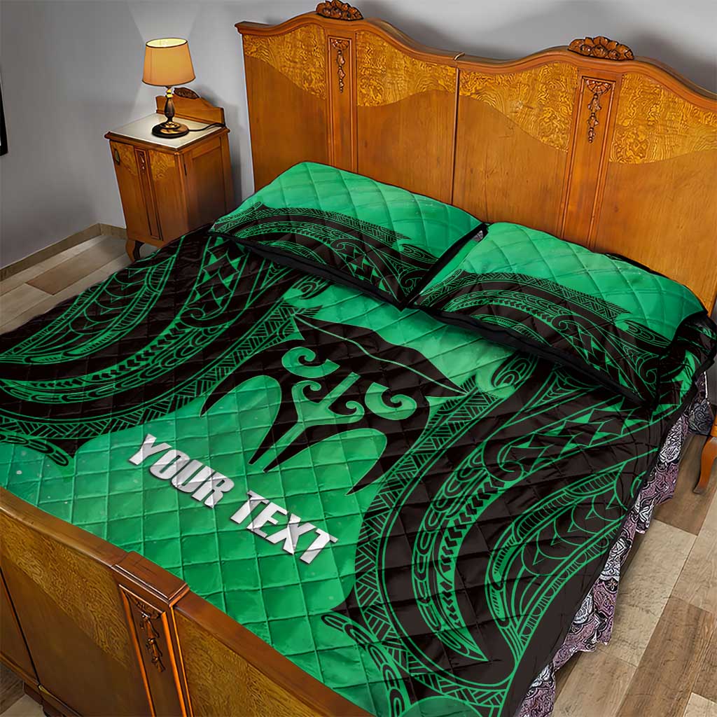 Personalised Moko Kauae New Zealand Quilt Bed Set Maori Chin Tattoo Green - Aussie Hoodie