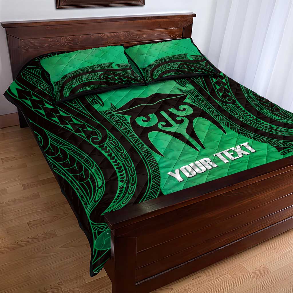 Personalised Moko Kauae New Zealand Quilt Bed Set Maori Chin Tattoo Green - Aussie Hoodie