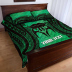 Personalised Moko Kauae New Zealand Quilt Bed Set Maori Chin Tattoo Green - Aussie Hoodie