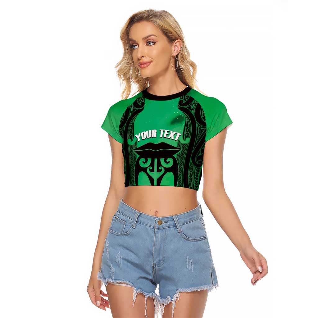 Personalised Moko Kauae New Zealand Raglan Cropped T Shirt Maori Chin Tattoo Green - Aussie Hoodie
