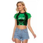 Personalised Moko Kauae New Zealand Raglan Cropped T Shirt Maori Chin Tattoo Green - Aussie Hoodie