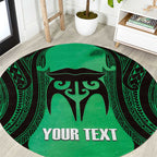 Personalised Moko Kauae New Zealand Round Carpet Maori Chin Tattoo Green - Aussie Hoodie