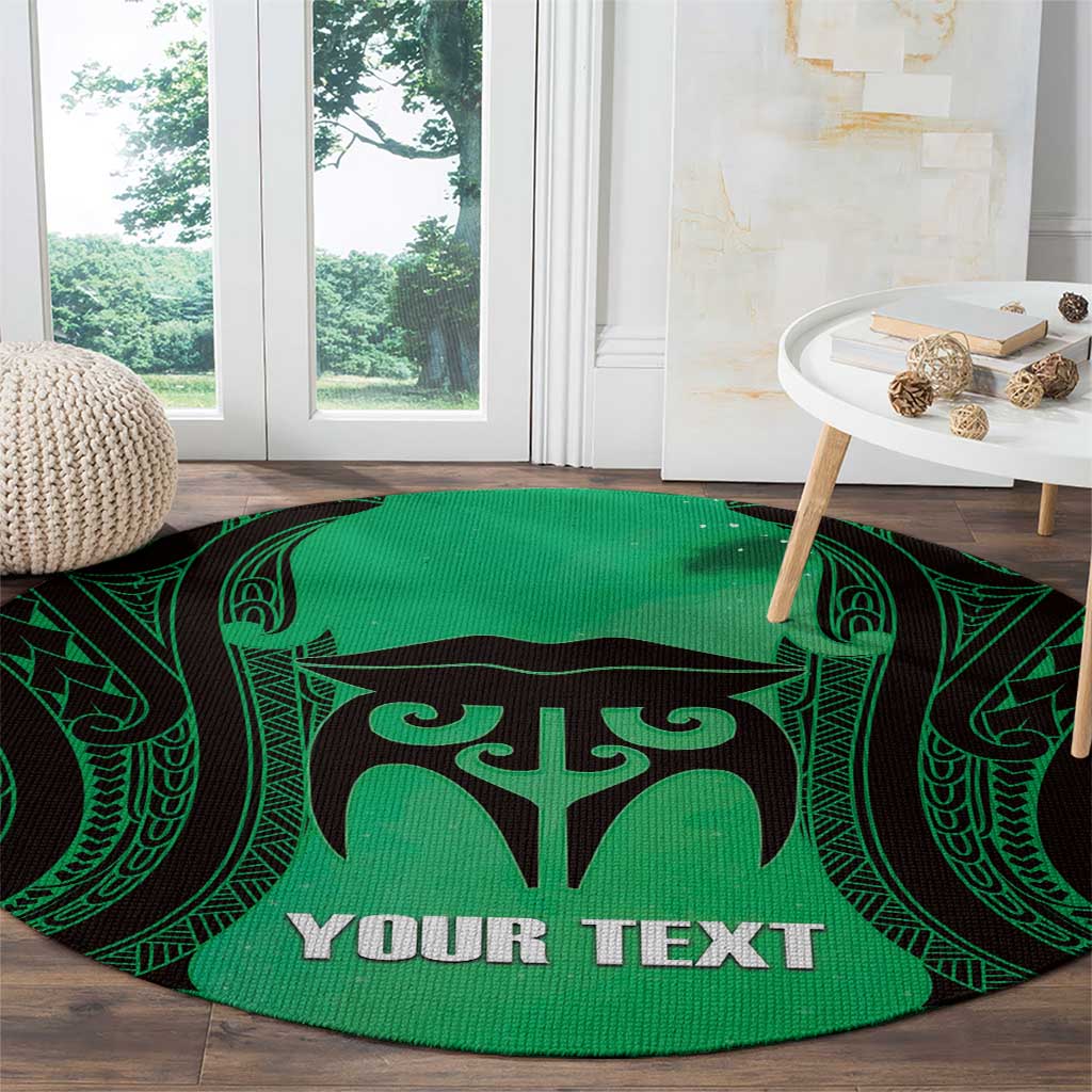 Personalised Moko Kauae New Zealand Round Carpet Maori Chin Tattoo Green - Aussie Hoodie