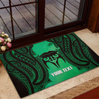 Personalised Moko Kauae New Zealand Rubber Doormat Maori Chin Tattoo Green - Aussie Hoodie