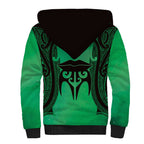 Personalised Moko Kauae New Zealand Sherpa Hoodie Maori Chin Tattoo Green - Aussie Hoodie